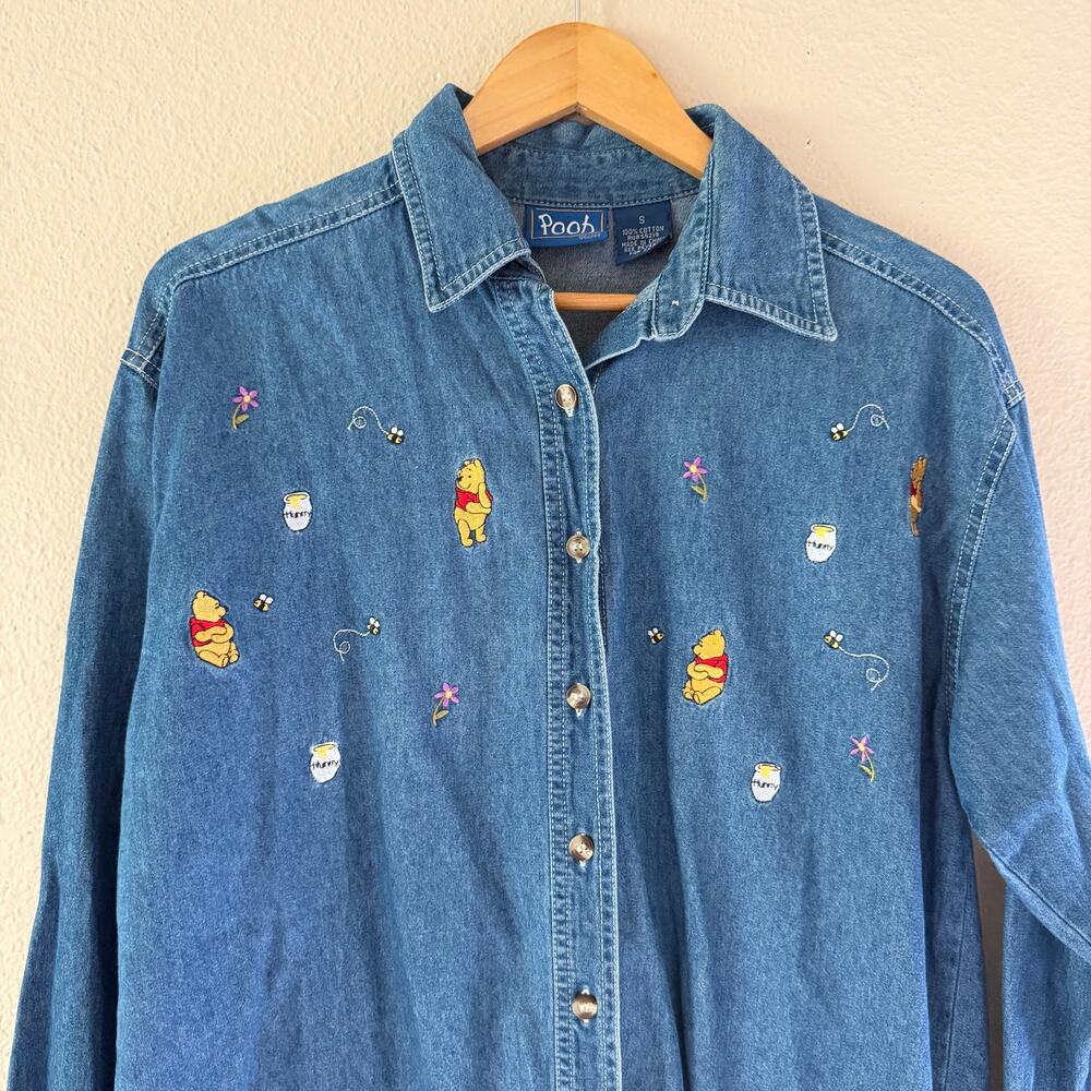 Vintage Disney denim button down shirt featuring Winnie the pooh embroidery - Picture 3 of 8